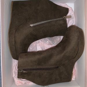 Olive suede platform booties